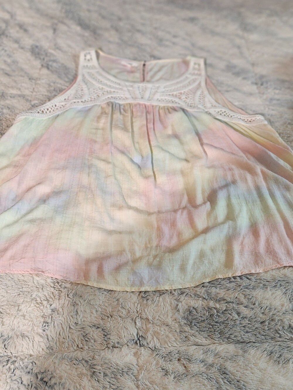 Womens Pastel Tie-Dye Crochet Yoke Tank Top